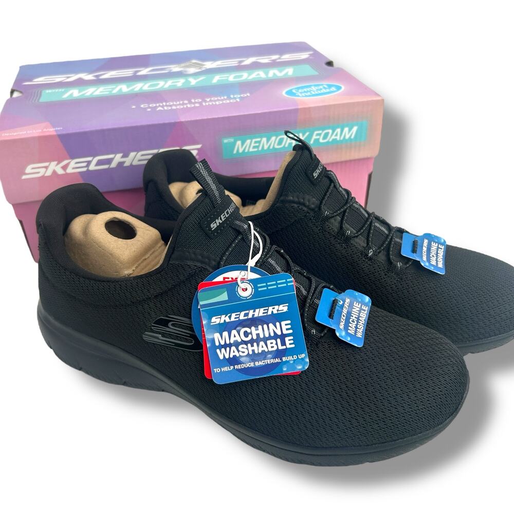 NEW Skechers Summits Slip Ins Walking Sneakers Black Size 8.5 Wide Fit Trainer - Picture 10 of 12